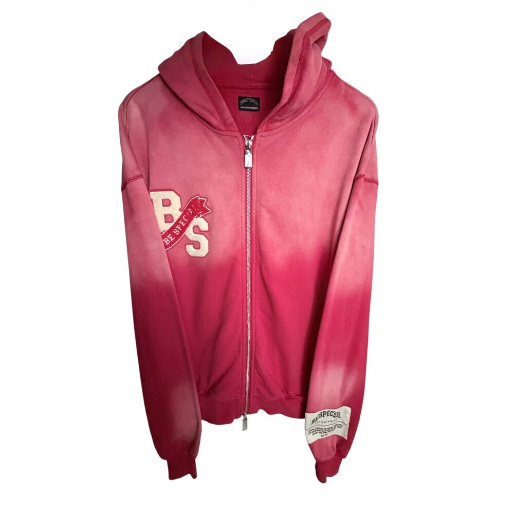 BE:SPECIAL The Movement Full Zip Hoodie Men's S Pink Applique Embroidered
